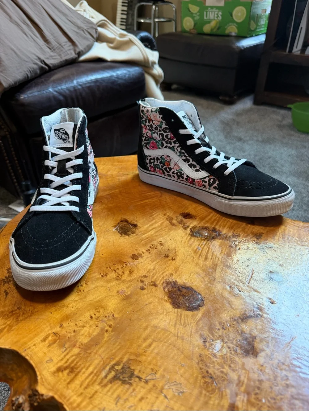 Vans Sk8-Hi Zip Leopard Floral Juniors 6 Women 7.5 Men 6 Black Pink Canvas Shoes